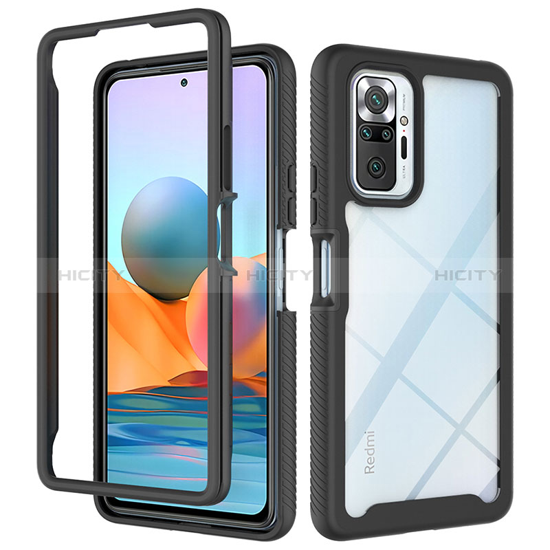 Silikon Schutzhülle Rahmen Tasche Hülle Durchsichtig Transparent 360 Grad Ganzkörper ZJ4 für Xiaomi Redmi Note 10 Pro Max Schwarz Plus