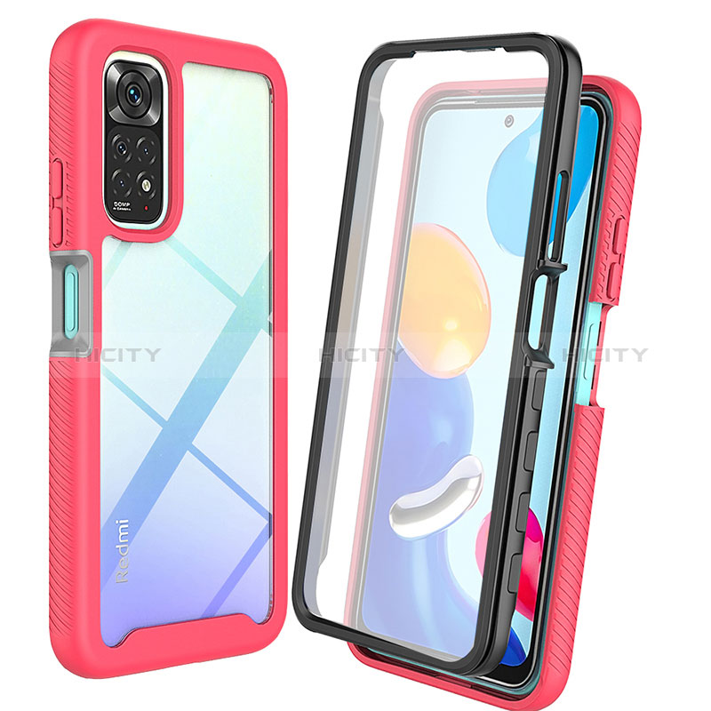 Silikon Schutzhülle Rahmen Tasche Hülle Durchsichtig Transparent 360 Grad Ganzkörper ZJ4 für Xiaomi Redmi Note 11 Pro 4G Pink