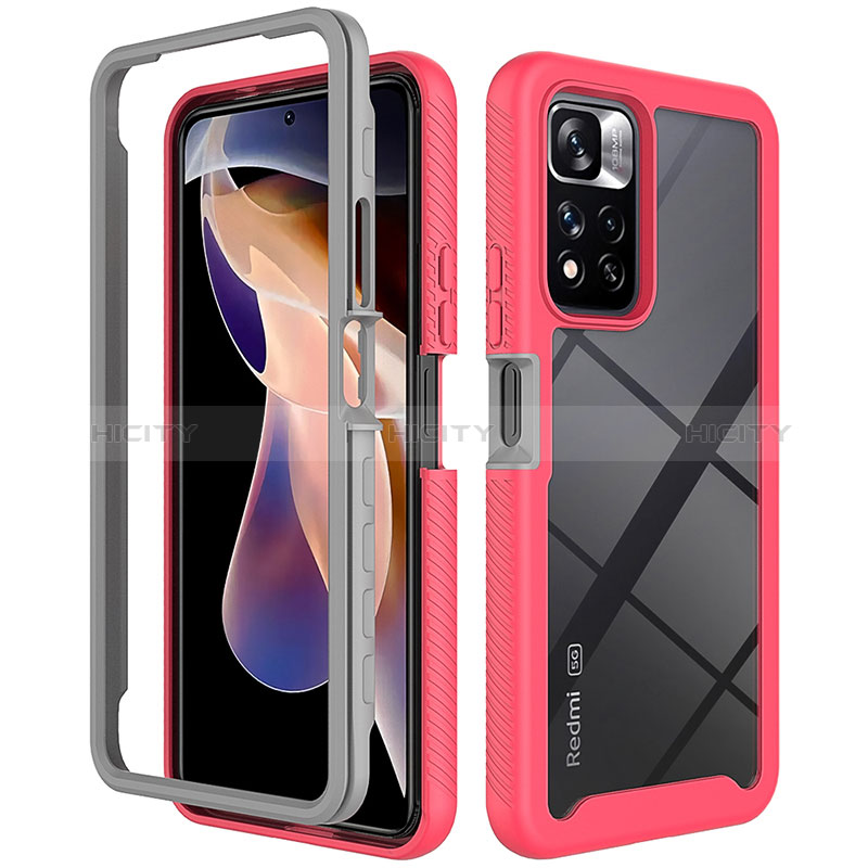 Silikon Schutzhülle Rahmen Tasche Hülle Durchsichtig Transparent 360 Grad Ganzkörper ZJ4 für Xiaomi Redmi Note 11 Pro+ Plus 5G Pink