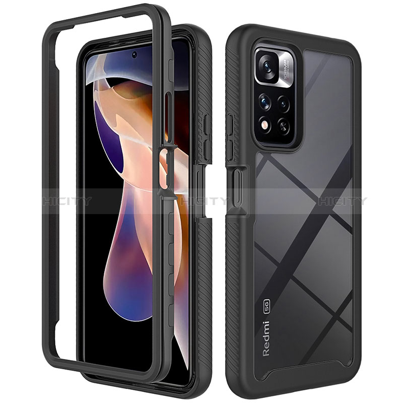 Silikon Schutzhülle Rahmen Tasche Hülle Durchsichtig Transparent 360 Grad Ganzkörper ZJ4 für Xiaomi Redmi Note 11 Pro+ Plus 5G Schwarz Plus