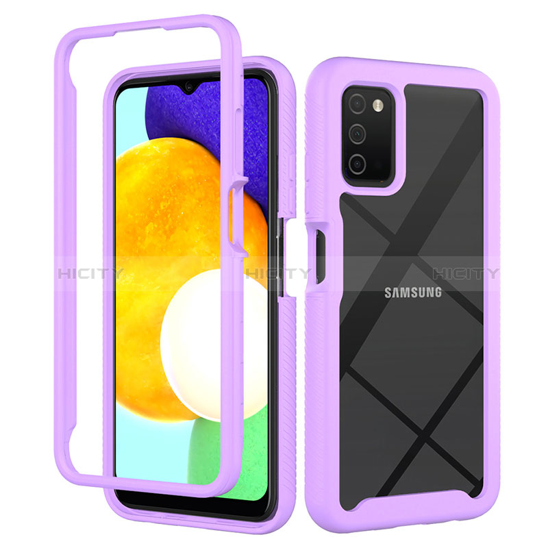 Silikon Schutzhülle Rahmen Tasche Hülle Durchsichtig Transparent 360 Grad Ganzkörper ZJ5 für Samsung Galaxy A02s Helles Lila