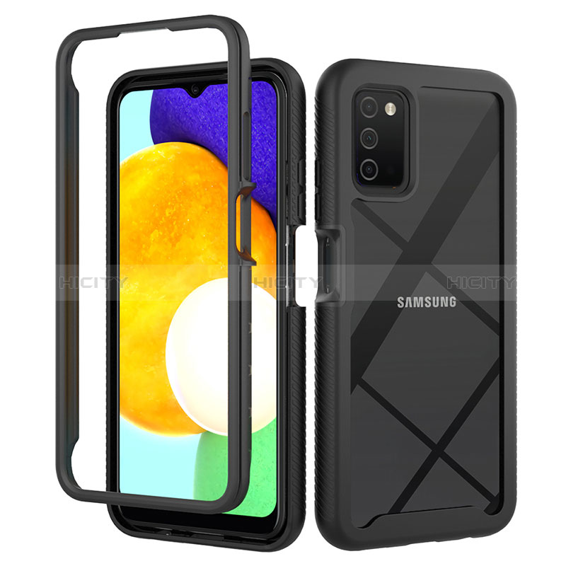 Silikon Schutzhülle Rahmen Tasche Hülle Durchsichtig Transparent 360 Grad Ganzkörper ZJ5 für Samsung Galaxy A02s Schwarz