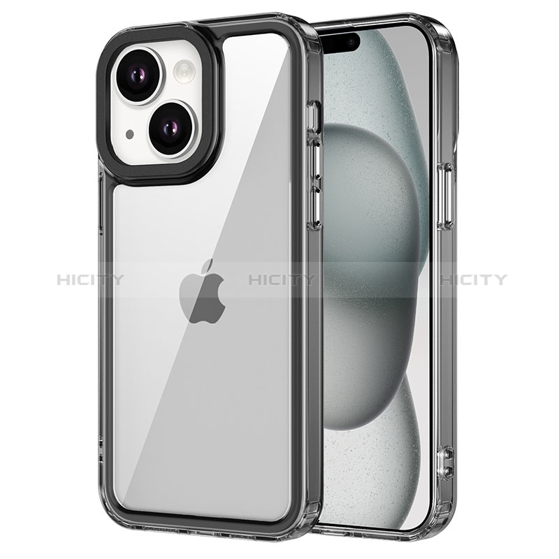 Silikon Schutzhülle Rahmen Tasche Hülle Durchsichtig Transparent AC1 für Apple iPhone 14 Plus Schwarz