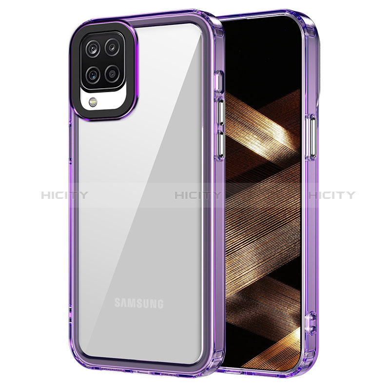 Silikon Schutzhülle Rahmen Tasche Hülle Durchsichtig Transparent AC1 für Samsung Galaxy A12 Nacho Helles Lila Plus