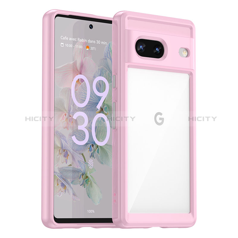 Silikon Schutzhülle Rahmen Tasche Hülle Durchsichtig Transparent J01S für Google Pixel 7 5G Rosa