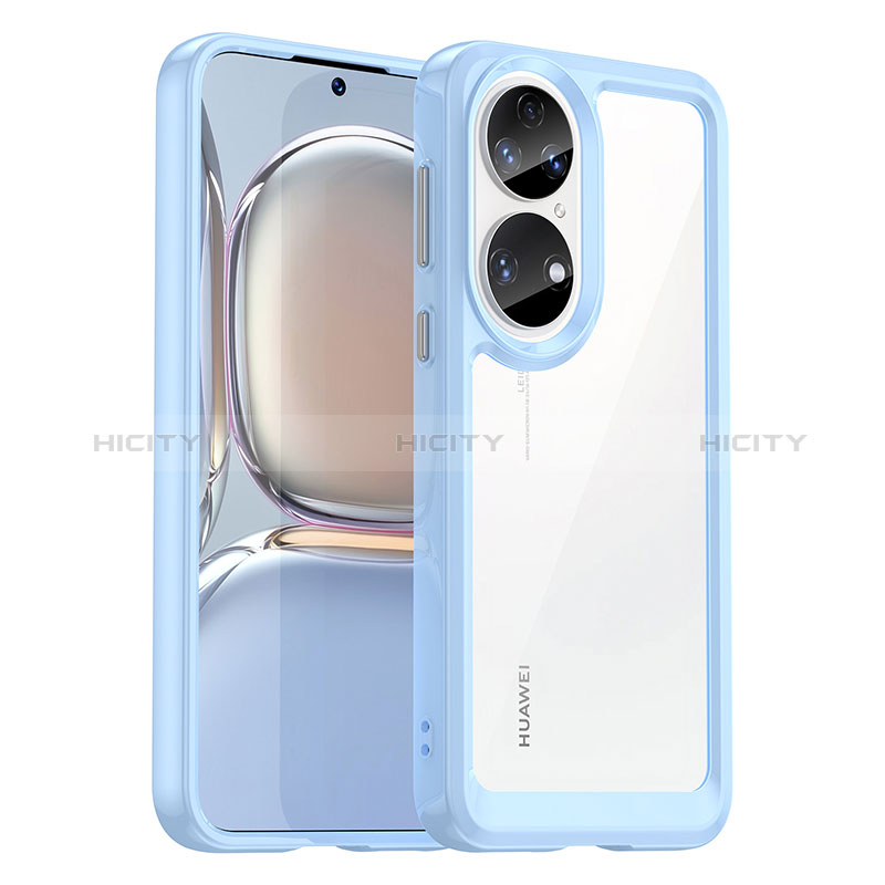 Silikon Schutzhülle Rahmen Tasche Hülle Durchsichtig Transparent J01S für Huawei P50 Hellblau