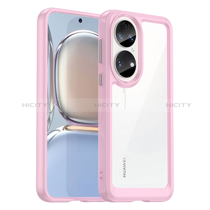 Silikon Schutzhülle Rahmen Tasche Hülle Durchsichtig Transparent J01S für Huawei P50 Pro Rosa