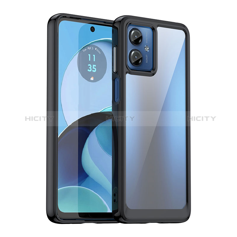 Silikon Schutzhülle Rahmen Tasche Hülle Durchsichtig Transparent J01S für Motorola Moto G14 Schwarz Plus