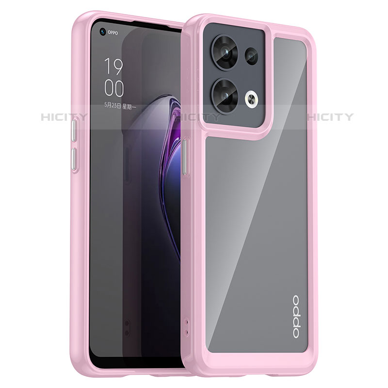 Silikon Schutzhülle Rahmen Tasche Hülle Durchsichtig Transparent J01S für Oppo Reno8 5G Rosa