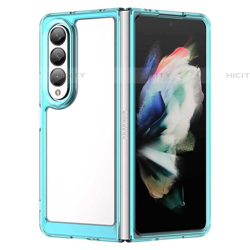 Silikon Schutzhülle Rahmen Tasche Hülle Durchsichtig Transparent J01S für Samsung Galaxy Z Fold4 5G Cyan Plus