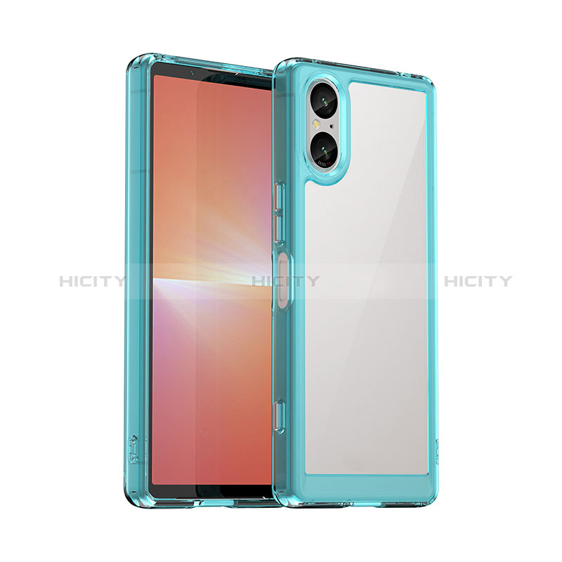 Silikon Schutzhülle Rahmen Tasche Hülle Durchsichtig Transparent J01S für Sony Xperia 5 V Cyan Plus