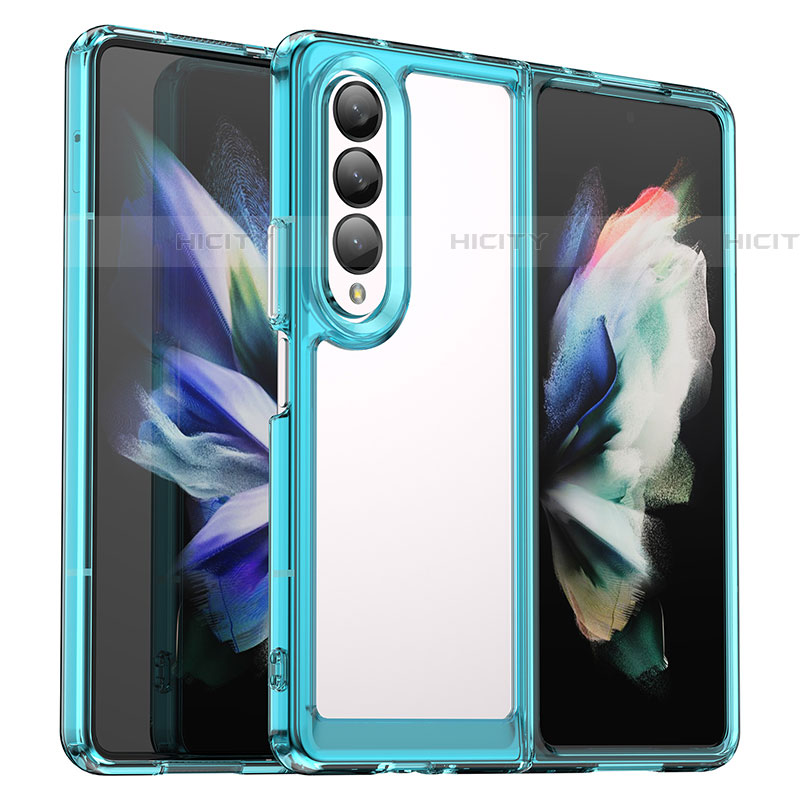 Silikon Schutzhülle Rahmen Tasche Hülle Durchsichtig Transparent J02S für Samsung Galaxy Z Fold4 5G Cyan