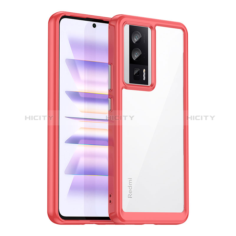 Silikon Schutzhülle Rahmen Tasche Hülle Durchsichtig Transparent J02S für Xiaomi Redmi K60 5G Rot