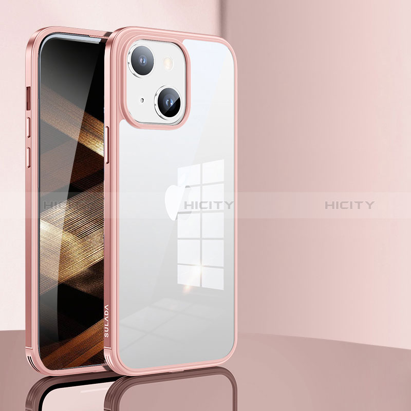 Silikon Schutzhülle Rahmen Tasche Hülle Durchsichtig Transparent LD1 für Apple iPhone 15 Plus Rosegold Plus