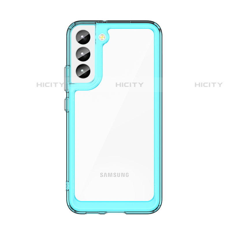 Silikon Schutzhülle Rahmen Tasche Hülle Durchsichtig Transparent M03 für Samsung Galaxy S21 5G Cyan