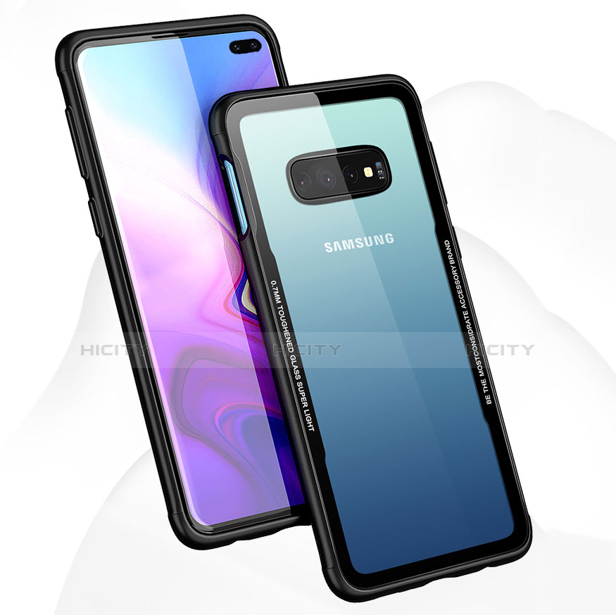 Silikon Schutzhülle Rahmen Tasche Hülle Durchsichtig Transparent Spiegel A01 für Samsung Galaxy S10 Plus Schwarz Plus