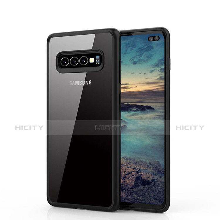 Silikon Schutzhülle Rahmen Tasche Hülle Durchsichtig Transparent Spiegel A02 für Samsung Galaxy S10 Plus Schwarz Plus