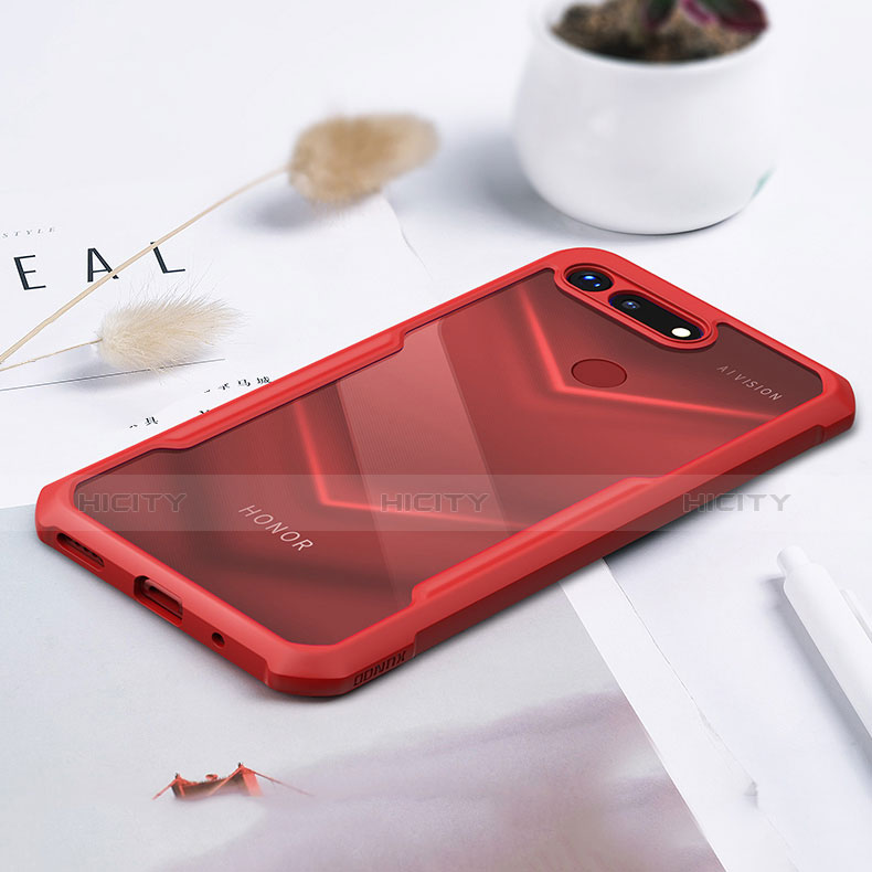 Silikon Schutzhülle Rahmen Tasche Hülle Durchsichtig Transparent Spiegel für Huawei Honor V20 Rot Plus