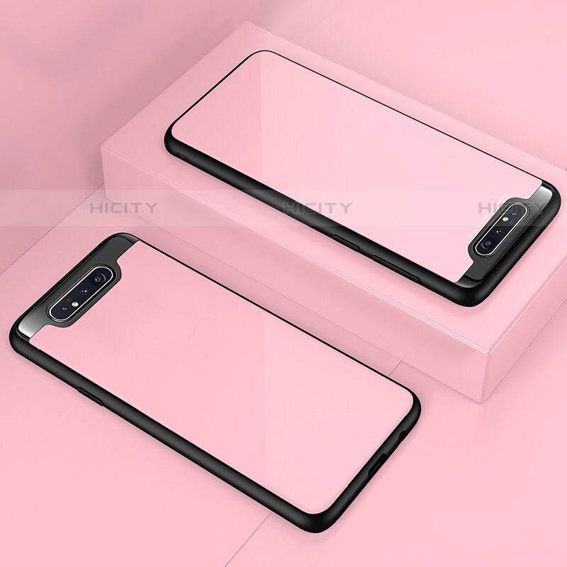 Silikon Schutzhülle Rahmen Tasche Hülle Durchsichtig Transparent Spiegel für Samsung Galaxy A80 Rosegold