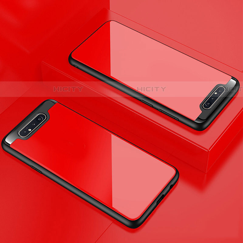 Silikon Schutzhülle Rahmen Tasche Hülle Durchsichtig Transparent Spiegel für Samsung Galaxy A90 4G Rot