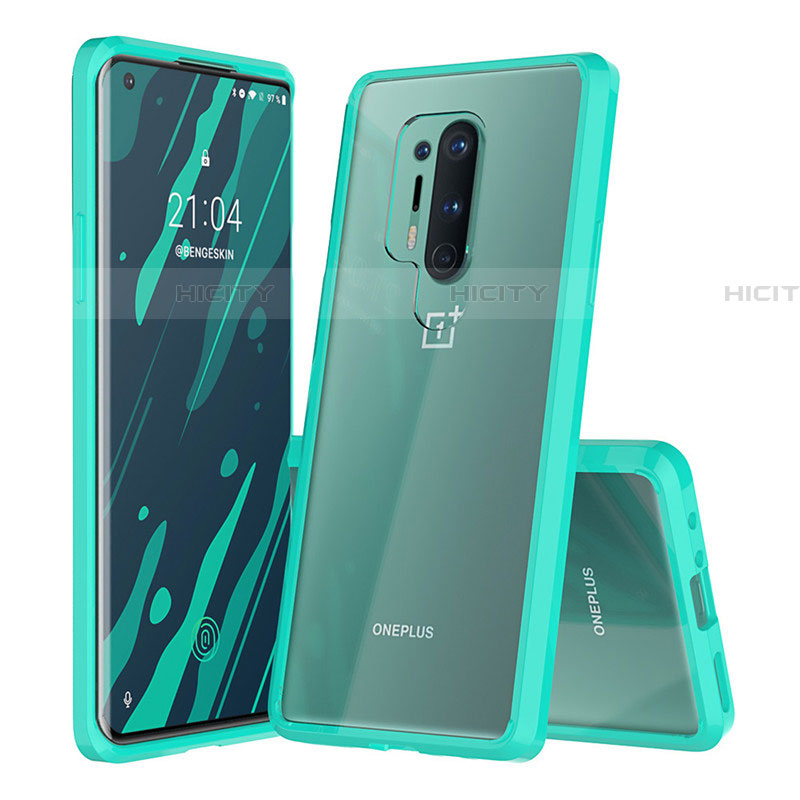 Silikon Schutzhülle Rahmen Tasche Hülle Durchsichtig Transparent Spiegel H02 für OnePlus 8 Pro Cyan