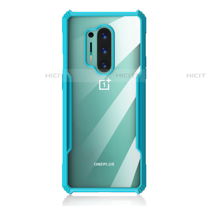 Silikon Schutzhülle Rahmen Tasche Hülle Durchsichtig Transparent Spiegel H03 für OnePlus 8 Pro Cyan