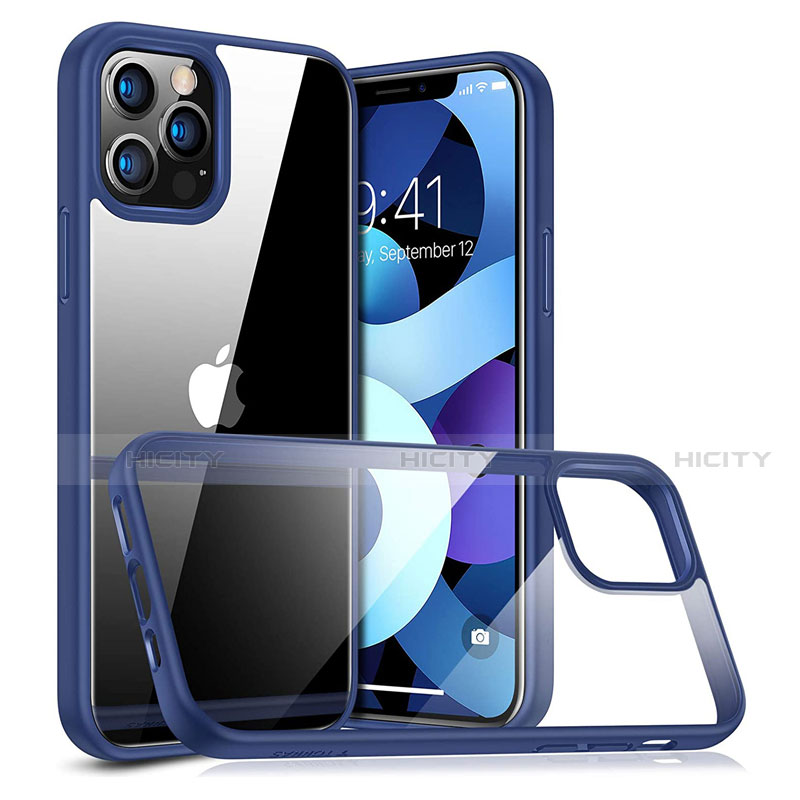 Silikon Schutzhülle Rahmen Tasche Hülle Durchsichtig Transparent Spiegel H04 für Apple iPhone 12 Pro Max Blau