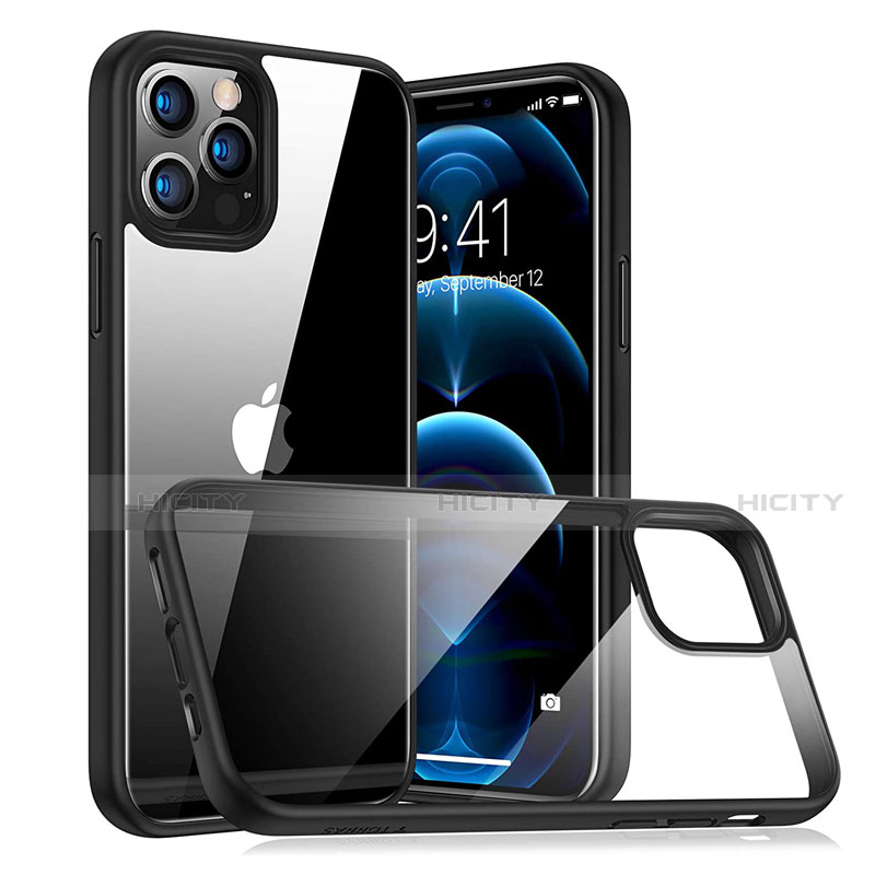 Silikon Schutzhülle Rahmen Tasche Hülle Durchsichtig Transparent Spiegel H04 für Apple iPhone 12 Pro Max Schwarz Plus