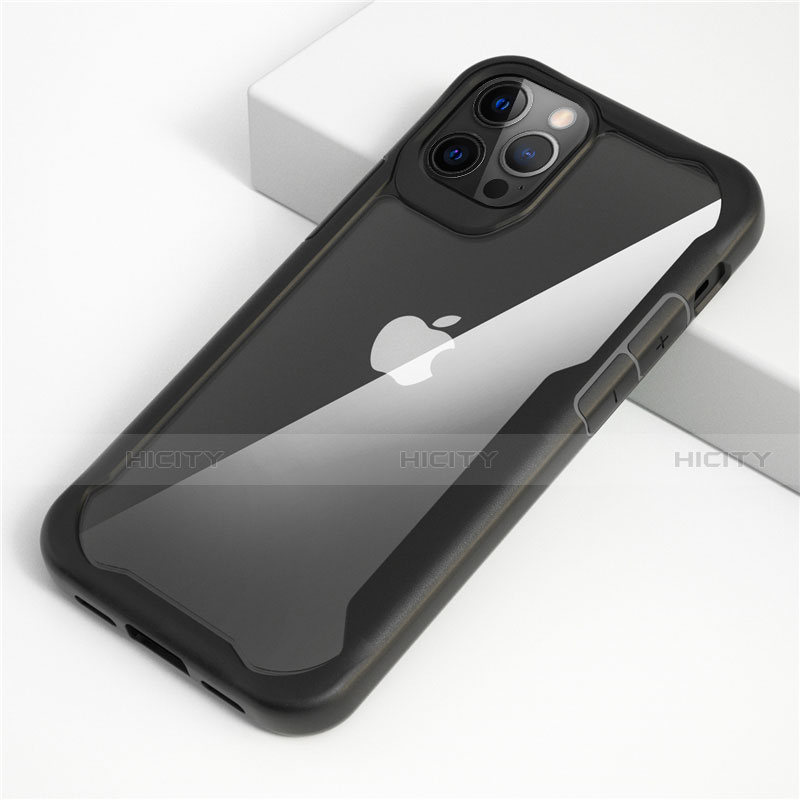 Silikon Schutzhülle Rahmen Tasche Hülle Durchsichtig Transparent Spiegel M01 für Apple iPhone 12 Pro Max Schwarz