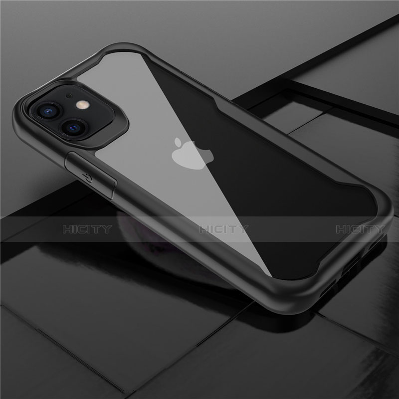 Silikon Schutzhülle Rahmen Tasche Hülle Durchsichtig Transparent Spiegel M02 für Apple iPhone 12 Schwarz