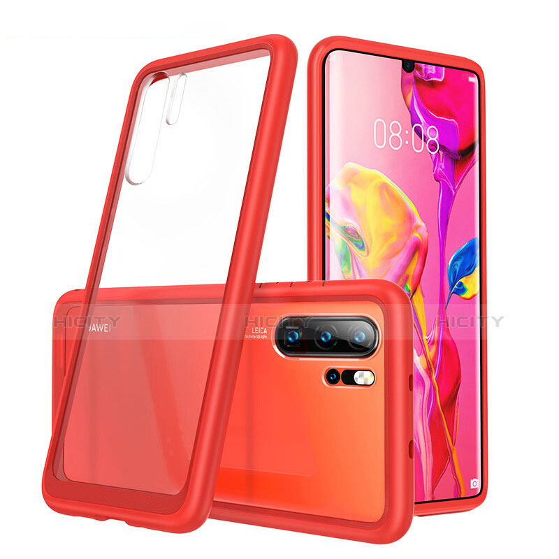 Silikon Schutzhülle Rahmen Tasche Hülle Durchsichtig Transparent Spiegel M02 für Huawei P30 Pro New Edition Rot