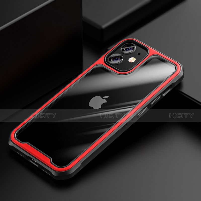 Silikon Schutzhülle Rahmen Tasche Hülle Durchsichtig Transparent Spiegel M03 für Apple iPhone 12 Mini Rot