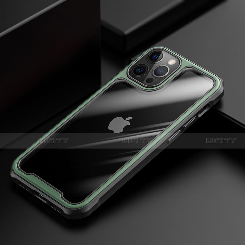 Silikon Schutzhülle Rahmen Tasche Hülle Durchsichtig Transparent Spiegel M03 für Apple iPhone 12 Pro Grün