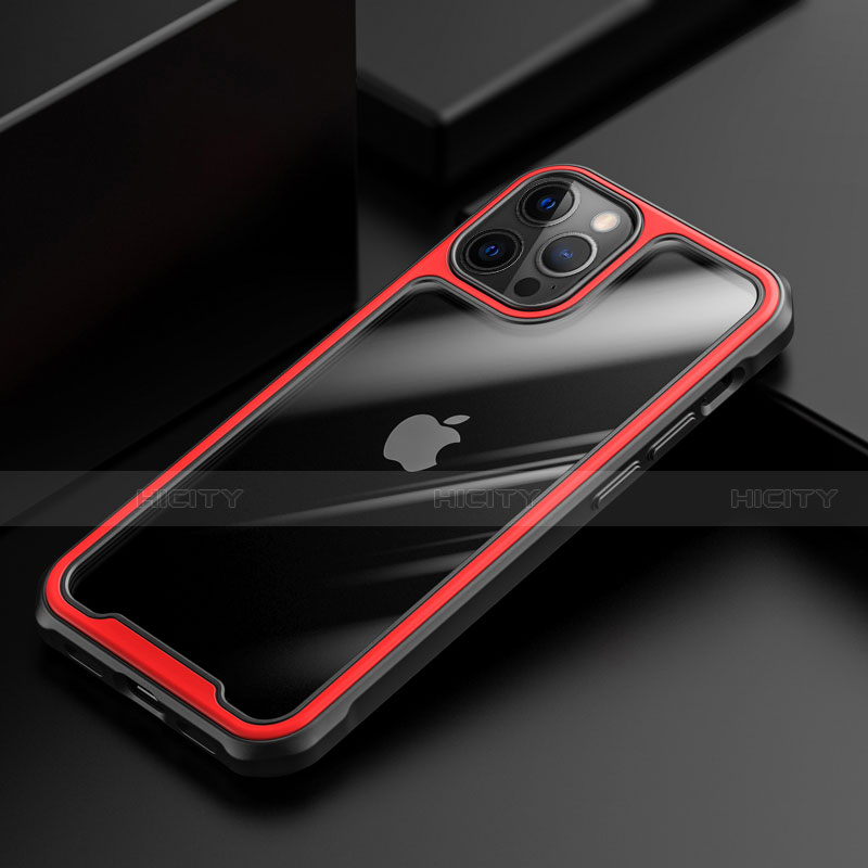 Silikon Schutzhülle Rahmen Tasche Hülle Durchsichtig Transparent Spiegel M03 für Apple iPhone 12 Pro Max Rot Plus