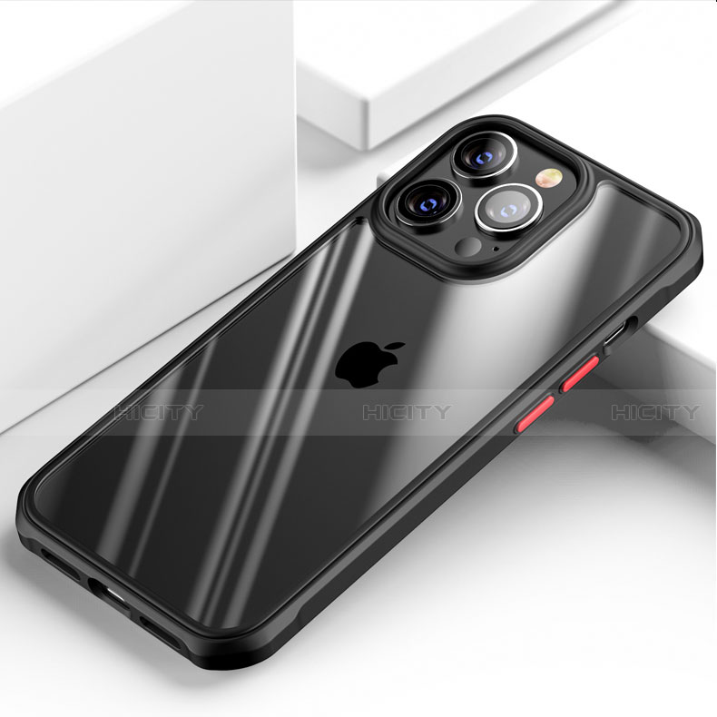 Silikon Schutzhülle Rahmen Tasche Hülle Durchsichtig Transparent Spiegel M03 für Apple iPhone 13 Pro Max Schwarz Plus