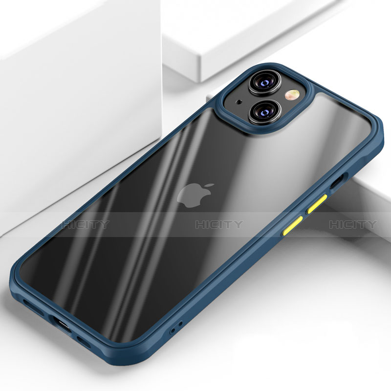 Silikon Schutzhülle Rahmen Tasche Hülle Durchsichtig Transparent Spiegel M03 für Apple iPhone 14 Blau