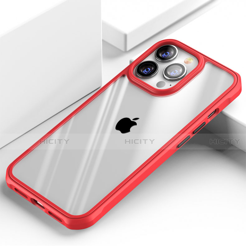 Silikon Schutzhülle Rahmen Tasche Hülle Durchsichtig Transparent Spiegel M03 für Apple iPhone 15 Pro Rot