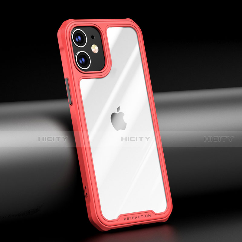 Silikon Schutzhülle Rahmen Tasche Hülle Durchsichtig Transparent Spiegel M04 für Apple iPhone 12 Rot