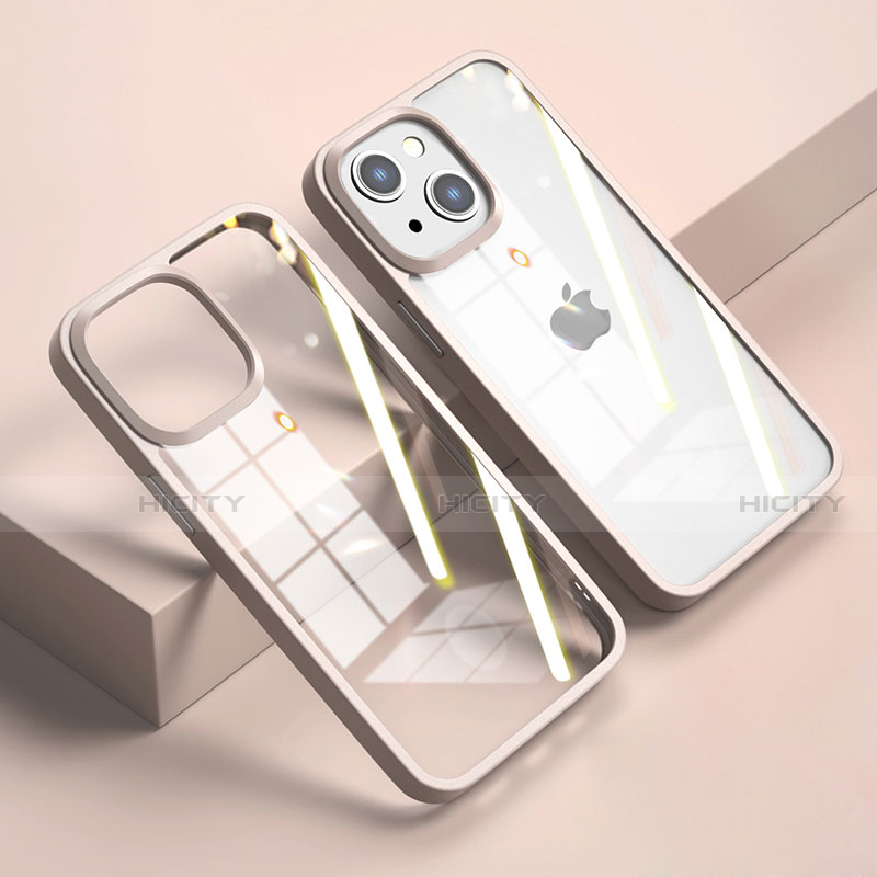 Silikon Schutzhülle Rahmen Tasche Hülle Durchsichtig Transparent Spiegel M04 für Apple iPhone 14 Rosegold