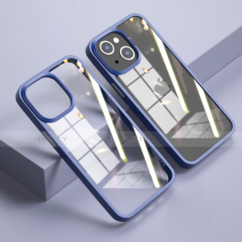 Silikon Schutzhülle Rahmen Tasche Hülle Durchsichtig Transparent Spiegel M04 für Apple iPhone 15 Königs Blau