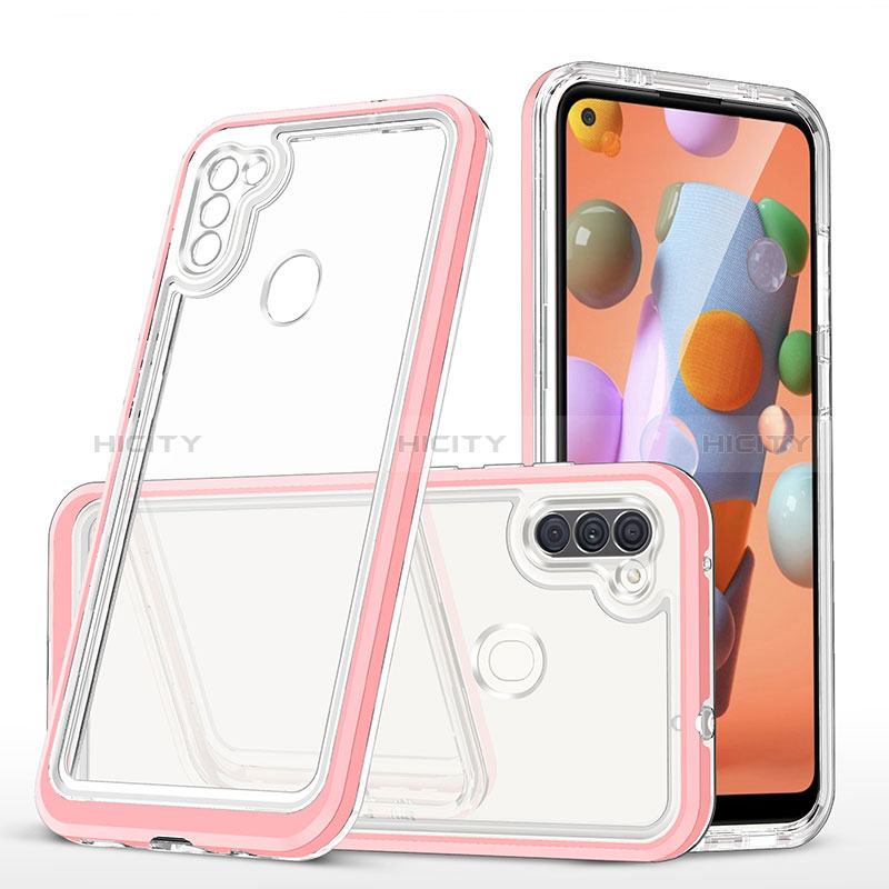 Silikon Schutzhülle Rahmen Tasche Hülle Durchsichtig Transparent Spiegel MQ1 für Samsung Galaxy A11 Rosegold