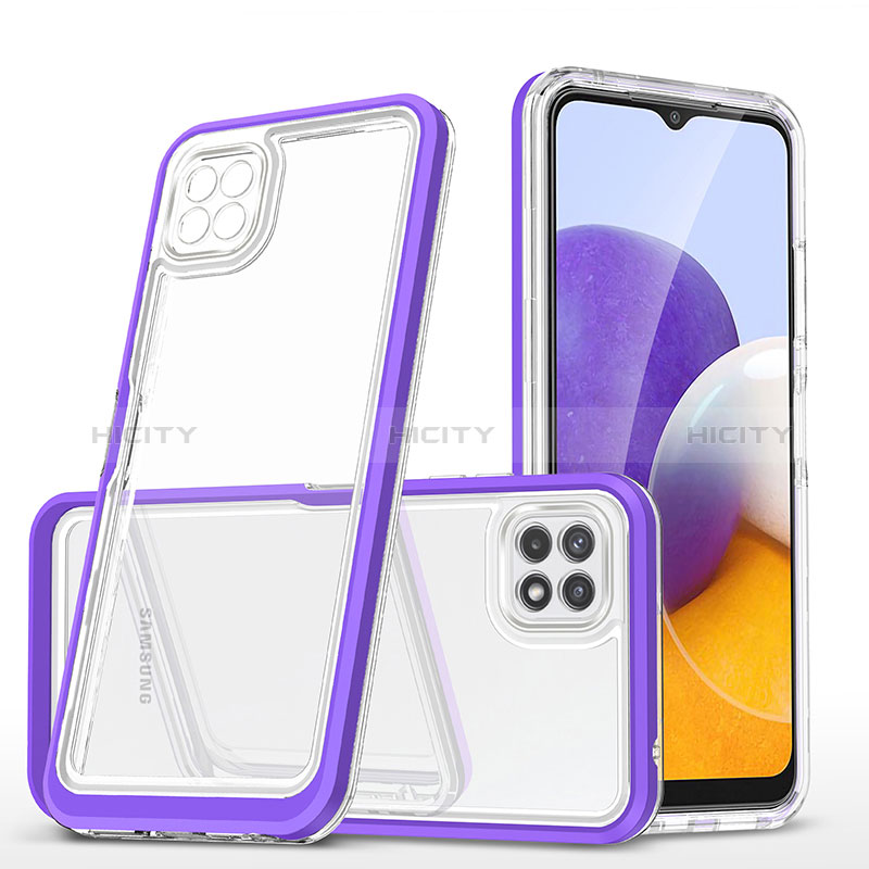 Silikon Schutzhülle Rahmen Tasche Hülle Durchsichtig Transparent Spiegel MQ1 für Samsung Galaxy A22s 5G Violett Plus