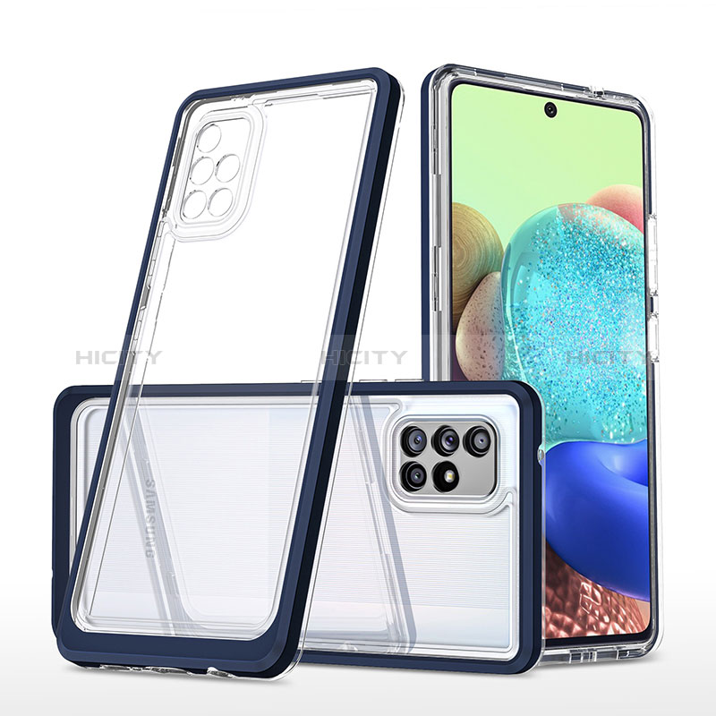 Silikon Schutzhülle Rahmen Tasche Hülle Durchsichtig Transparent Spiegel MQ1 für Samsung Galaxy A71 4G A715 Blau