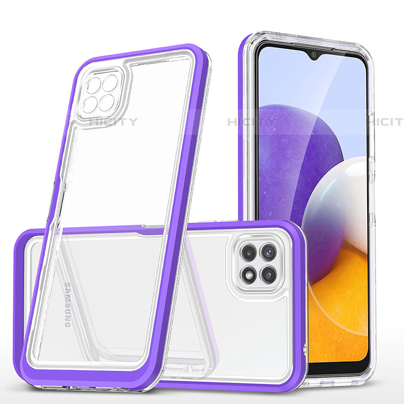 Silikon Schutzhülle Rahmen Tasche Hülle Durchsichtig Transparent Spiegel MQ1 für Samsung Galaxy F42 5G Violett