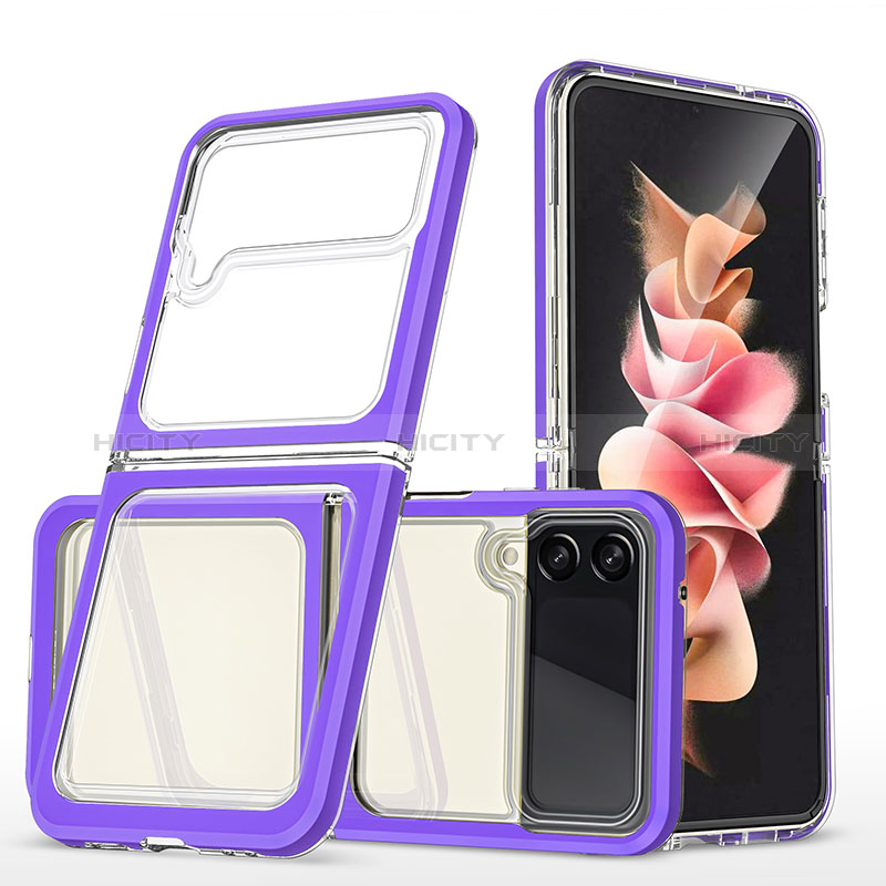 Silikon Schutzhülle Rahmen Tasche Hülle Durchsichtig Transparent Spiegel MQ1 für Samsung Galaxy Z Flip3 5G Violett