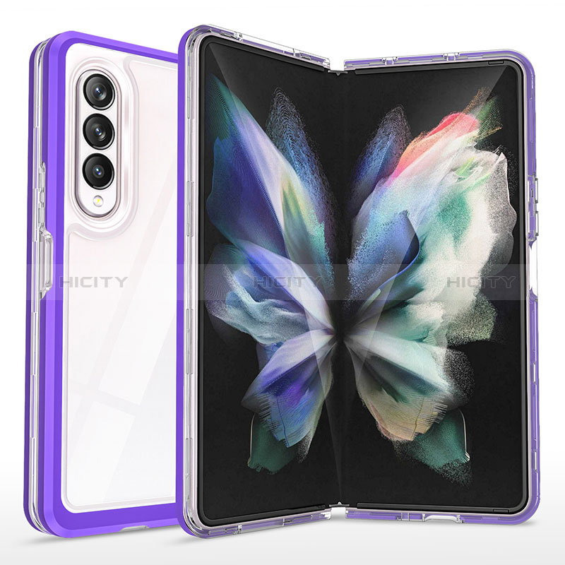 Silikon Schutzhülle Rahmen Tasche Hülle Durchsichtig Transparent Spiegel MQ1 für Samsung Galaxy Z Fold3 5G Violett