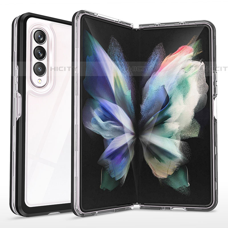 Silikon Schutzhülle Rahmen Tasche Hülle Durchsichtig Transparent Spiegel MQ1 für Samsung Galaxy Z Fold4 5G Schwarz