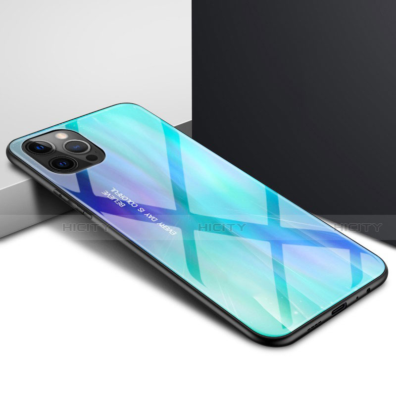 Silikon Schutzhülle Rahmen Tasche Hülle Durchsichtig Transparent Spiegel N01 für Apple iPhone 12 Pro Max Cyan