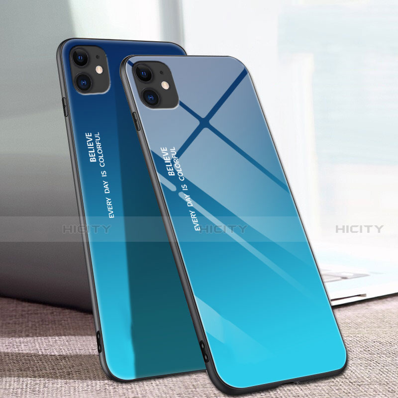 Silikon Schutzhülle Rahmen Tasche Hülle Spiegel Farbverlauf Regenbogen für Apple iPhone 11 Blau Plus