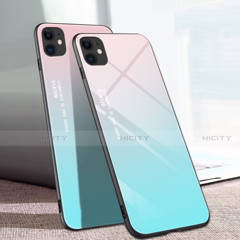 Silikon Schutzhülle Rahmen Tasche Hülle Spiegel Farbverlauf Regenbogen für Apple iPhone 11 Hellblau Plus